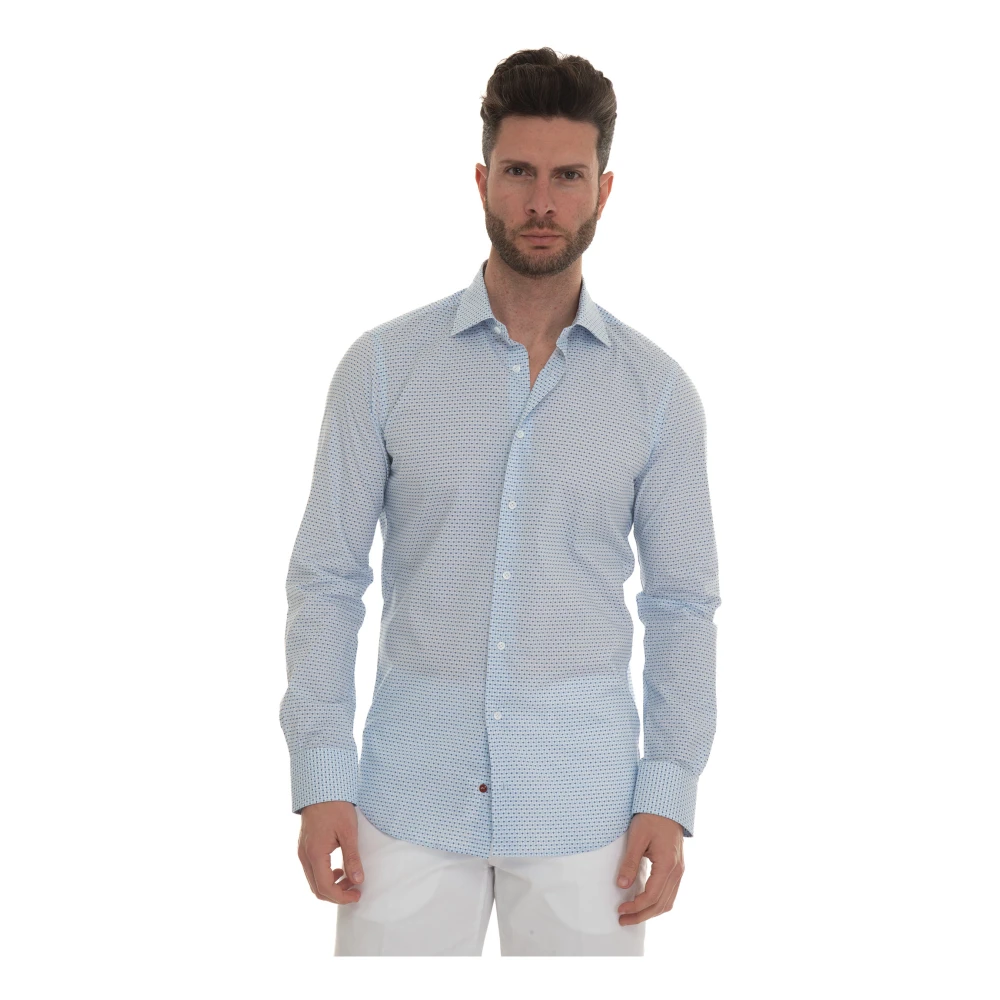Càrrel Casual Overhemd met Italiaanse Dress Neck en Tegel Micro Print Blue Heren