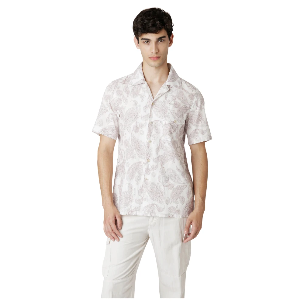 Eleventy Linnen Katoenen Shirt Paisley Korte Mouw Multicolor Heren