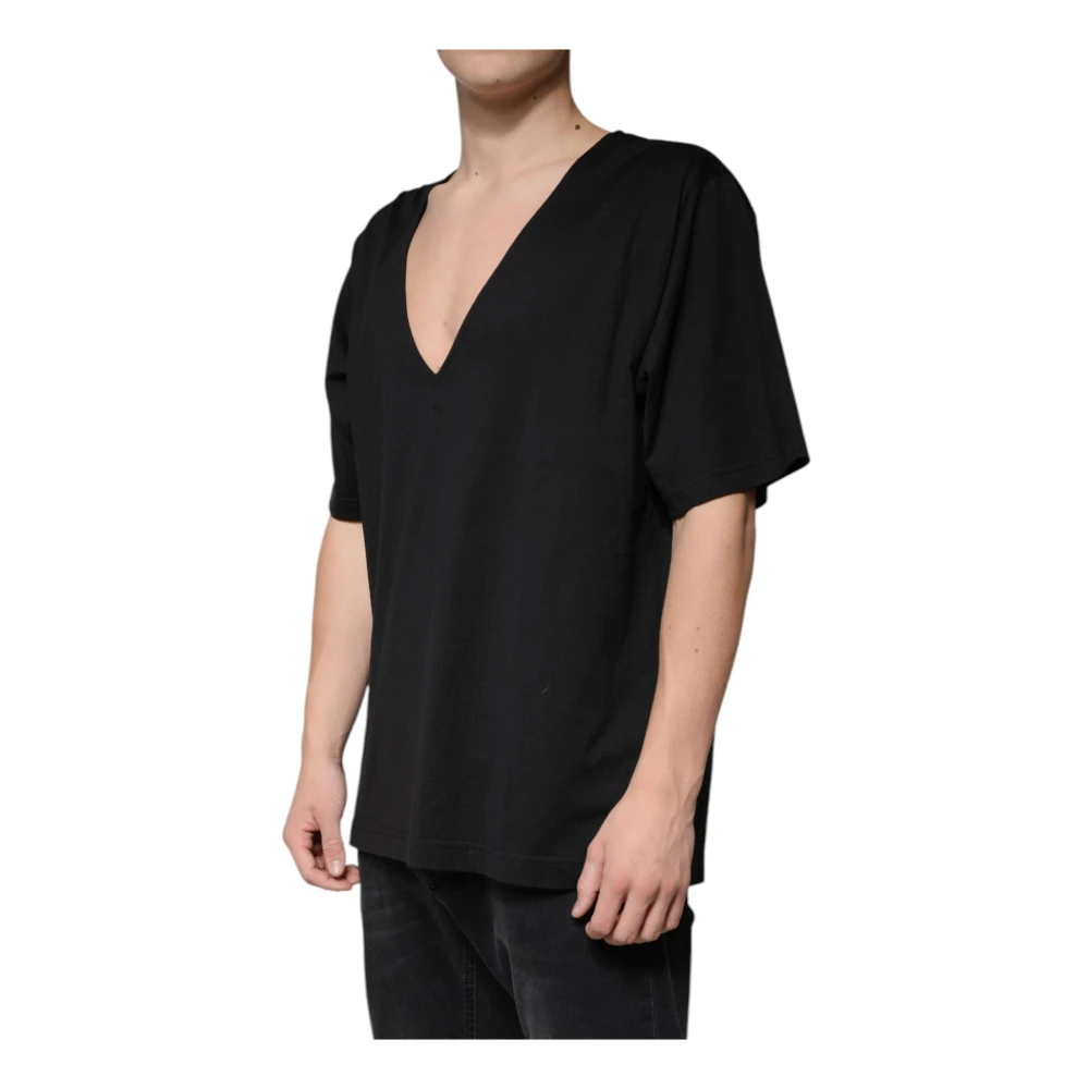 Dolce & Gabbana Zwart Katoenen V-hals T-shirt Black Heren