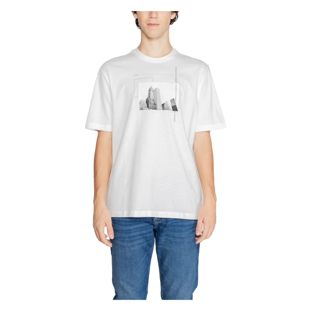 Armani Exchange Men's White T-Shirts,, Printed Cotton T-Shirt Large