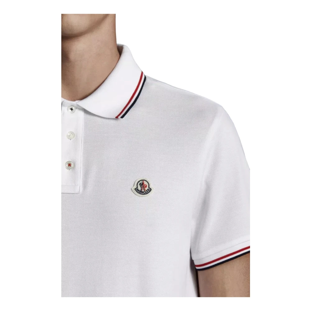 Moncler Tricolour Trim Polo Shirt White Heren