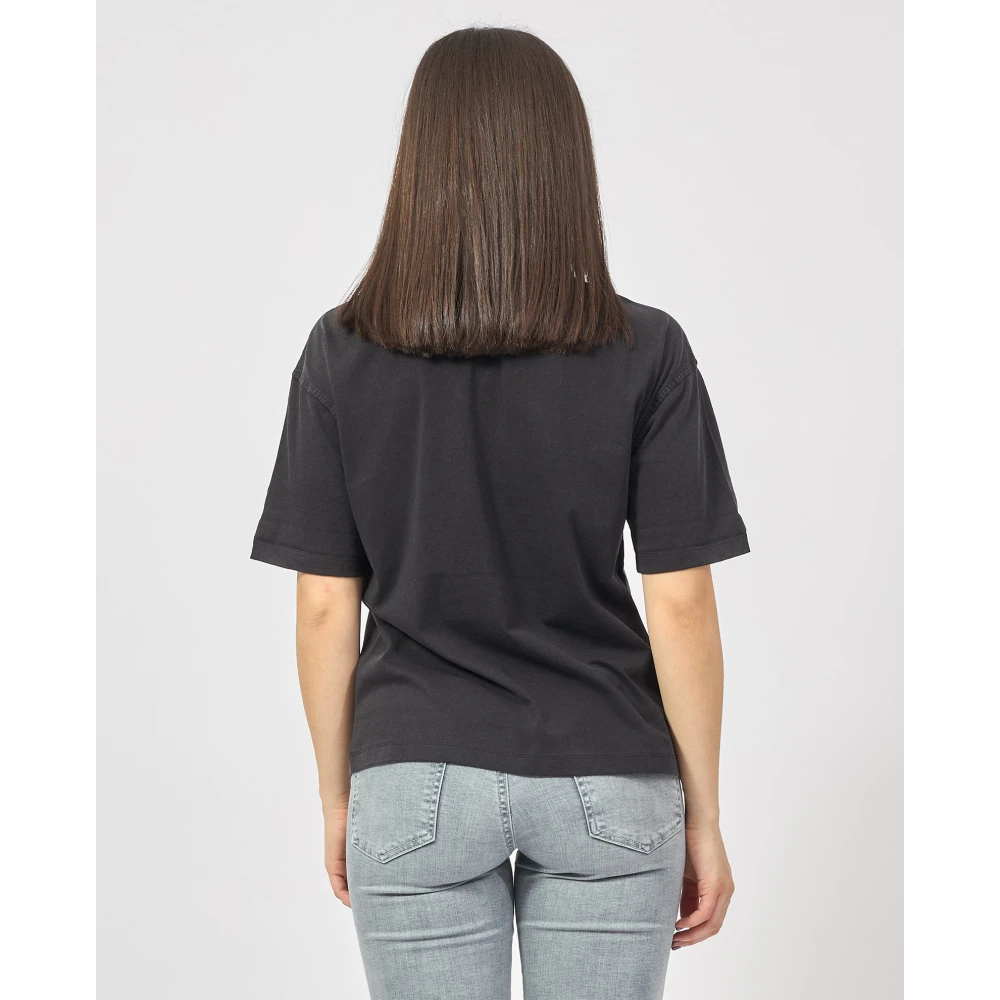 Hugo Boss Zwarte grafische T-shirt met opgerolde mouw Black Dames