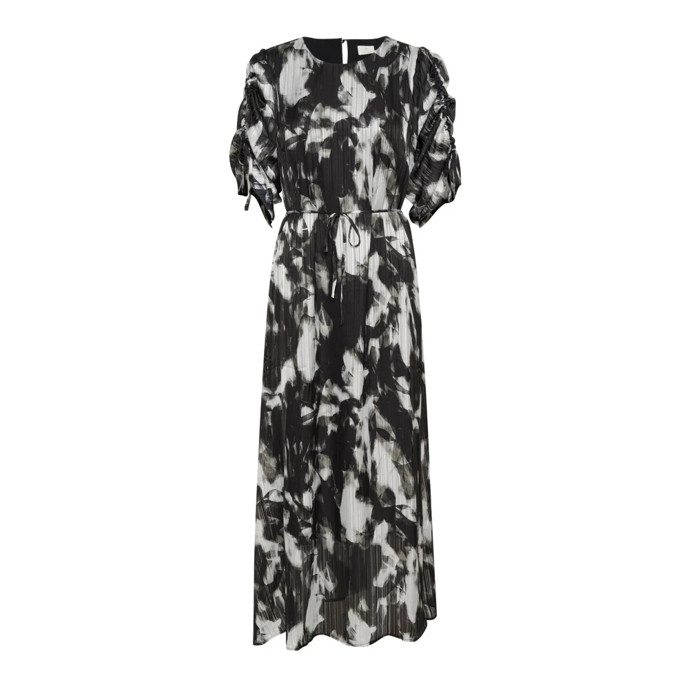 Kaffe Maxi Jurk Zwart Grijs Wazige Grafische Black Dames