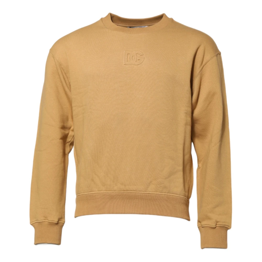Dolce & Gabbana Men's Yellow Mustard Cotton Embossed Pullover Sweater