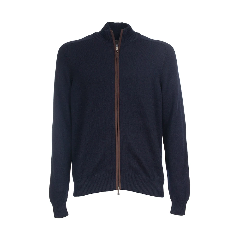 Gran Sasso Geribbelde Wollen Vest Dubbele Rits Blue Heren