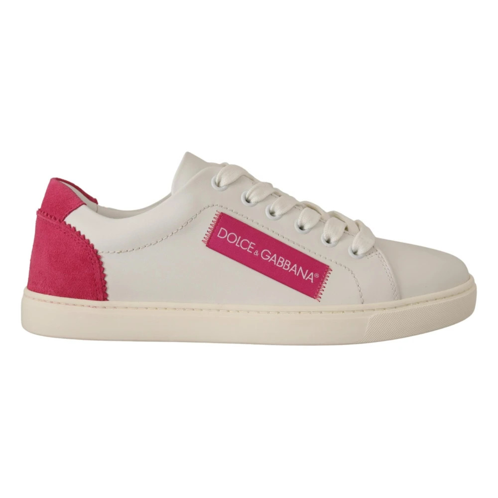 Dolce & Gabbana White Sneakers, Female, 2 Uk, Pink Leather Low Top Trainers Womens Shoes