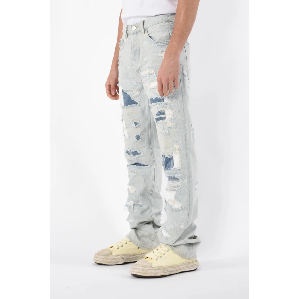 Purple Brand Straight Leg Denim Jeans Frayed Blue Heren