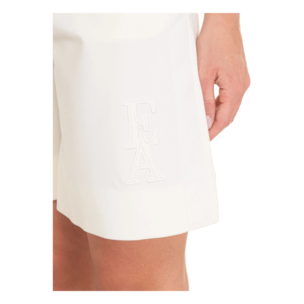 Emporio Armani Elastische taille Bermuda shorts met zijstreep White Dames