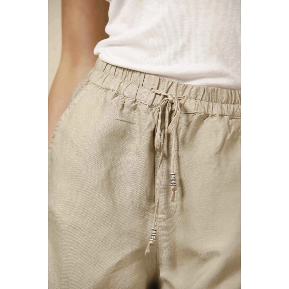 Mason's Ontspannen Tencel Linnen Jogger Bermuda Shorts Beige Dames