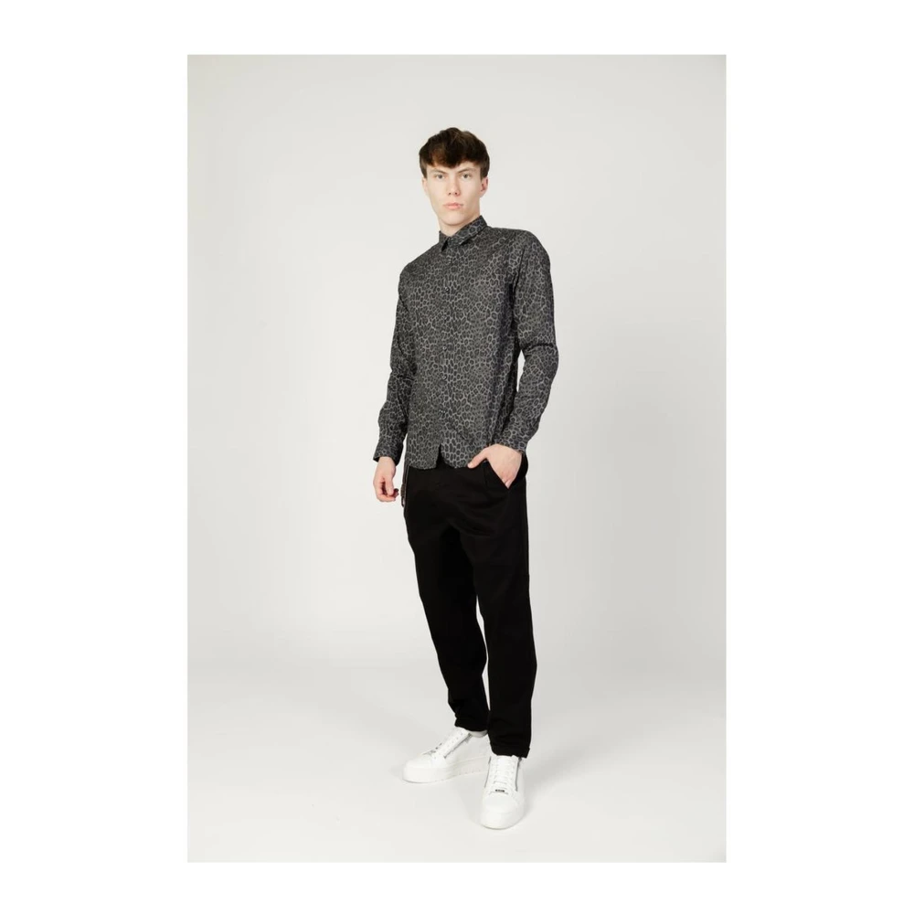 Gianni Lupo Lange mouw katoenmix overhemd Gray Heren