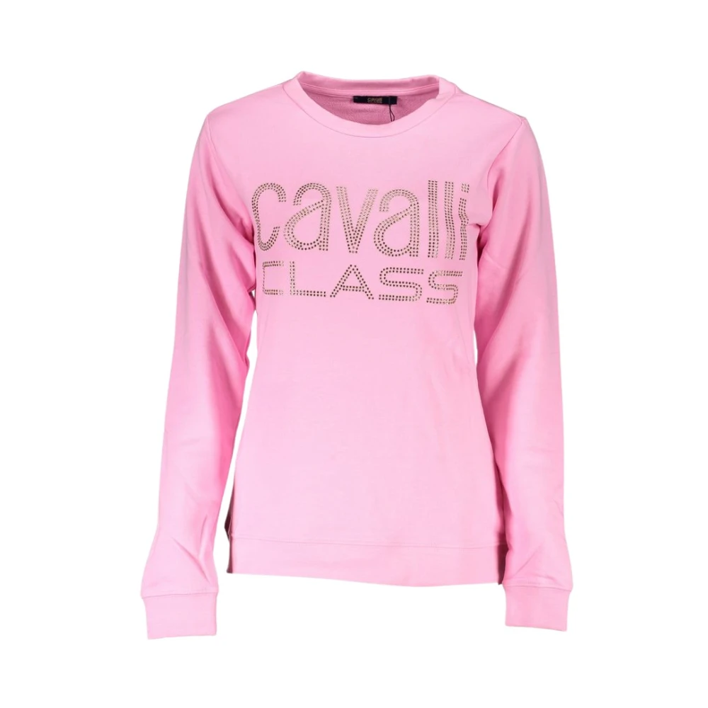 Cavalli Class Rosa Sweatshirt met Strass Logo Pink Dames