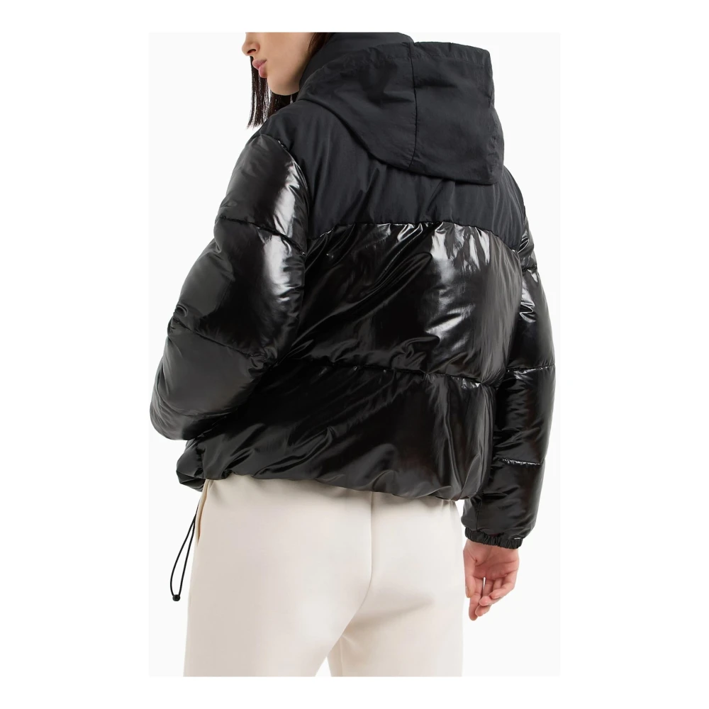 Armani Exchange Zwarte hoge nek capuchonjas Black Dames
