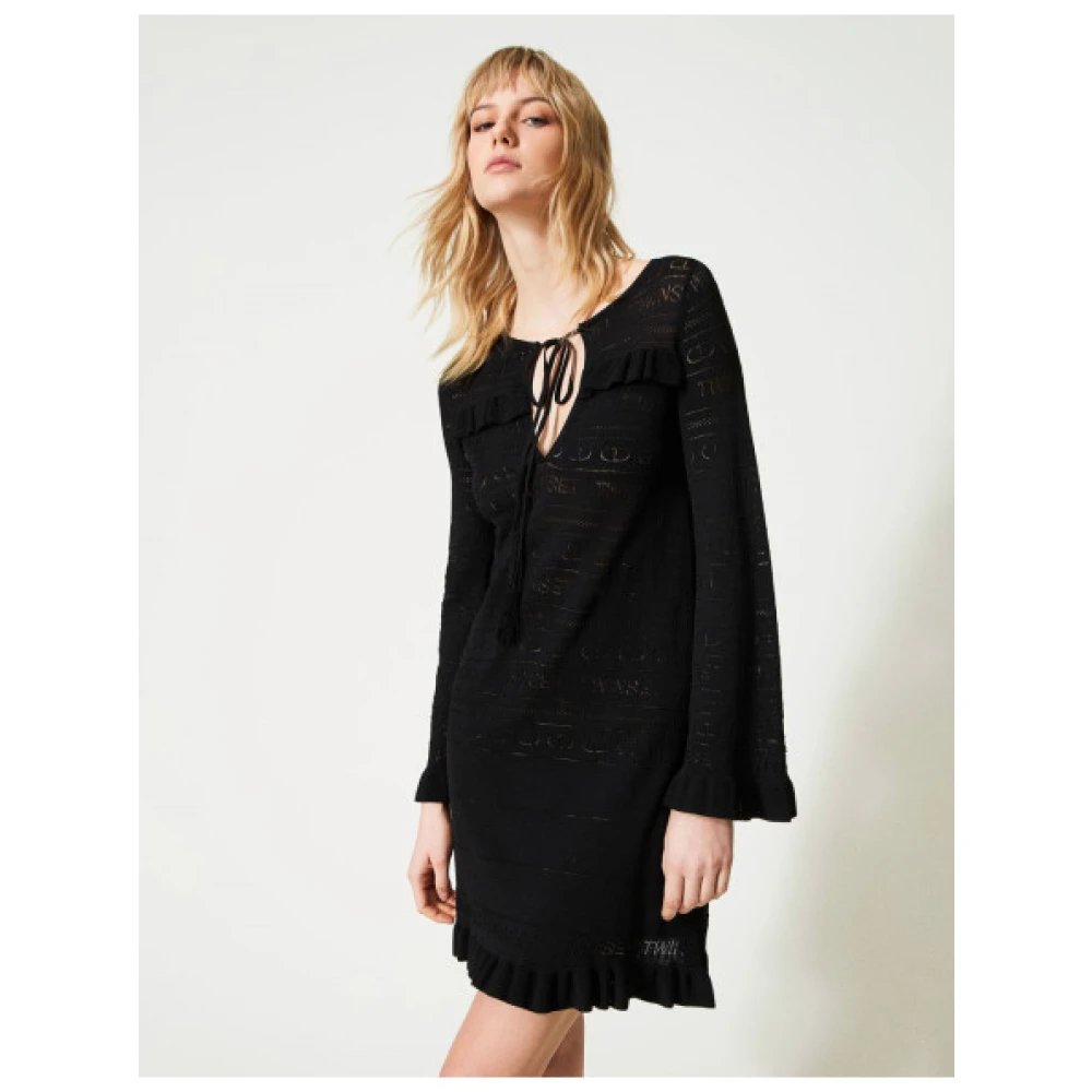 Twinset Korte Gebreide Kant Jurk Black Dames