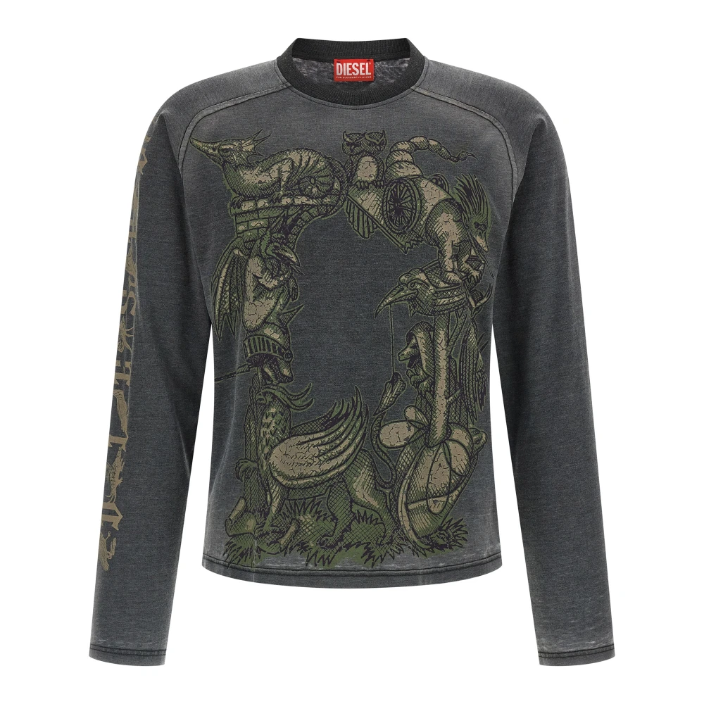 Diesel Men's Gray T-Jori-A T-Shirt, Long Sleeve T-Shirts, M, Tops