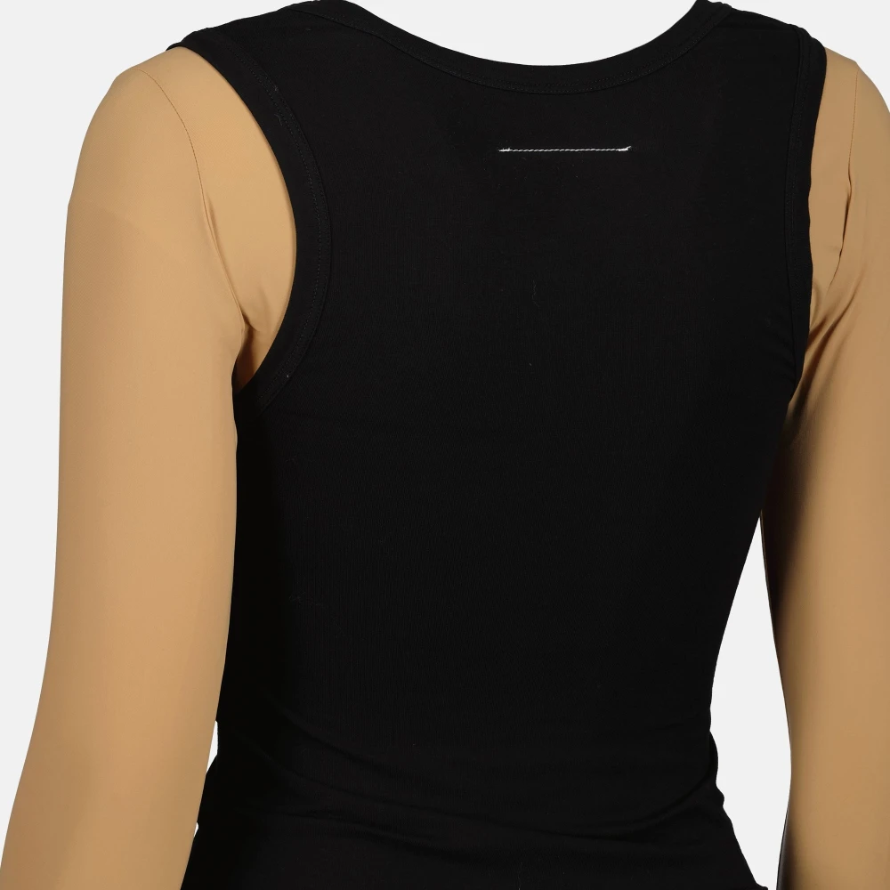 MM6 Maison Margiela Tweekleurige top met ronde hals Black Dames