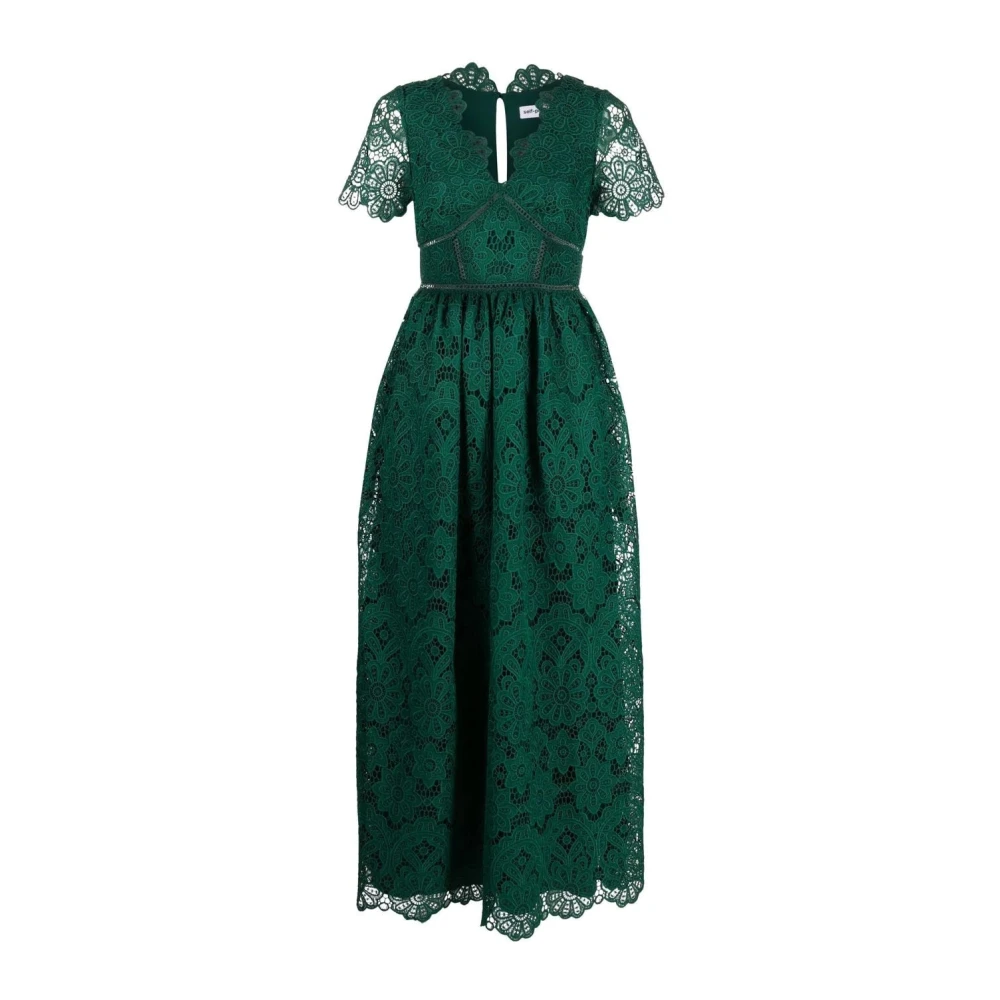 Self Portrait Groene Bloemen Maxi Jurk Green Dames
