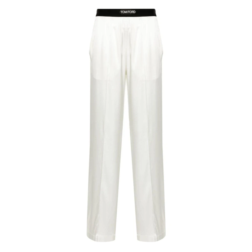 Tom Ford Witte zijdeblend fluwelen afwerkingsbroek White Dames