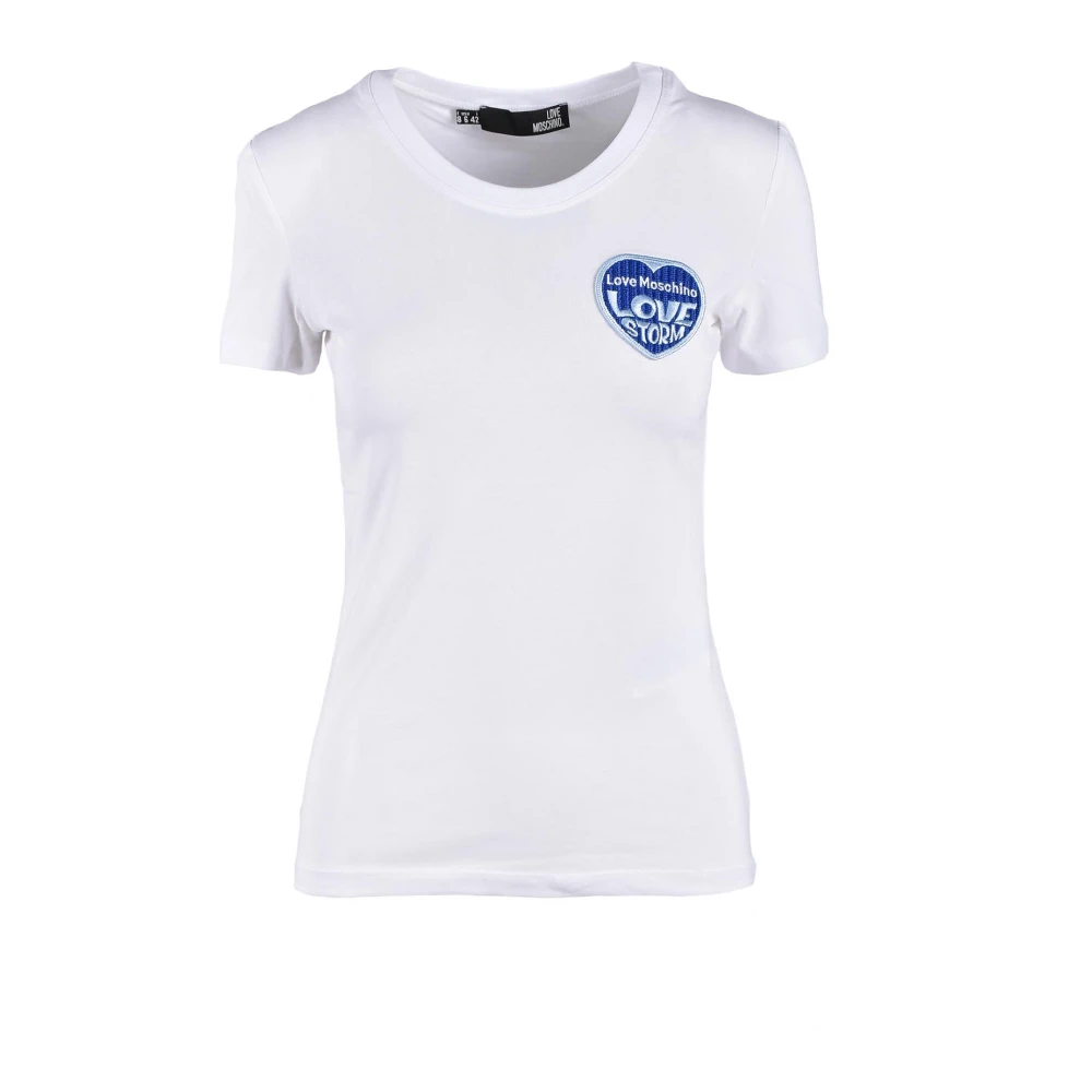 Love Moschino Witte Blauwe T-Shirt voor Vrouwen White Dames