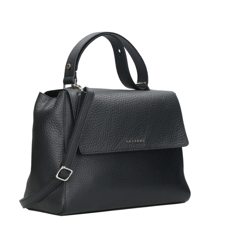 Orciani Zwarte leren schoudertas Black Dames