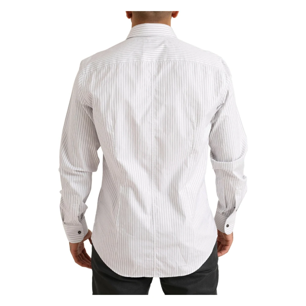 Dolce & Gabbana Witte Katoenen Streep Overhemd White Heren