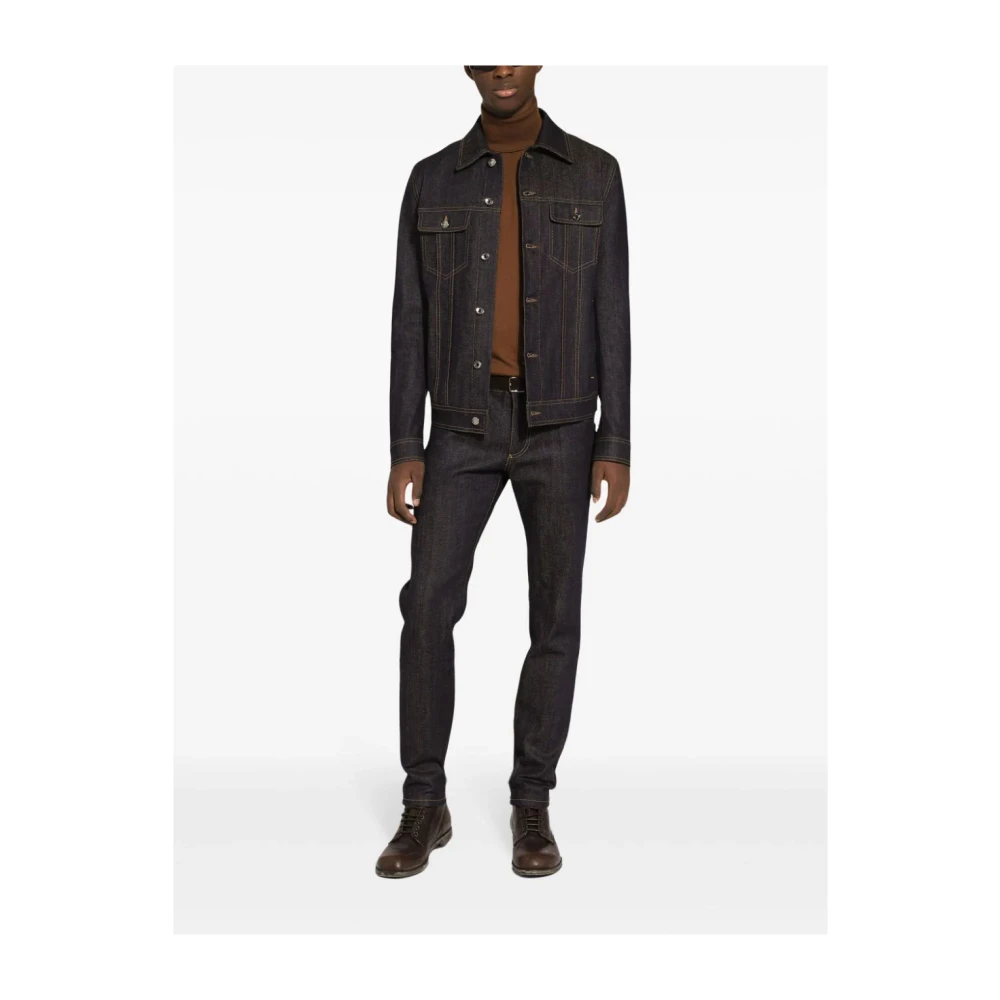 Dolce & Gabbana Stretch Slim Jeans Logo Patch Blue Heren