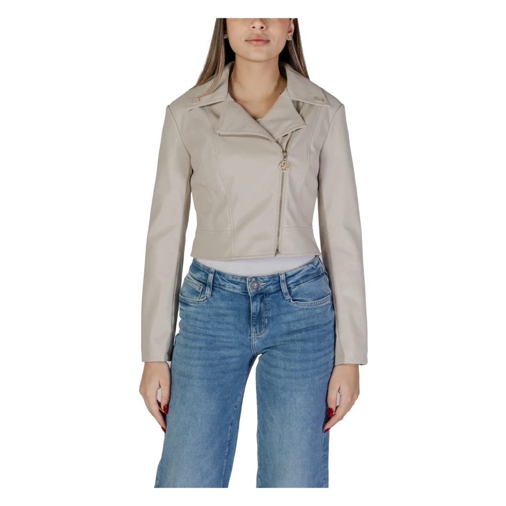 Guess Women's Beige Light Jackets,, V-Neck Blazer With Side Zip Medium