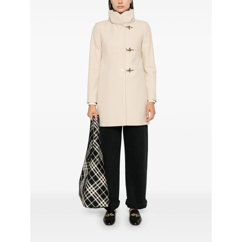 Fay Beige Wollen Jas met Funnel Hals Beige Dames