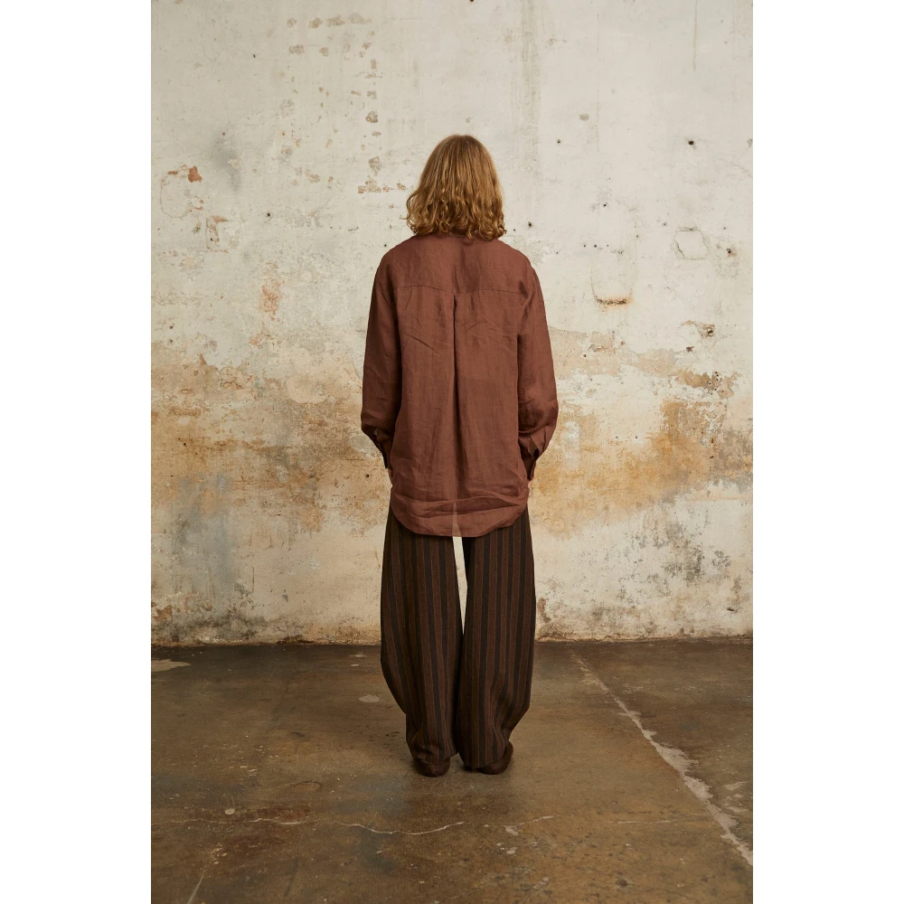 Cortana Gestreepte linnen en virgin wool broek Brown Dames