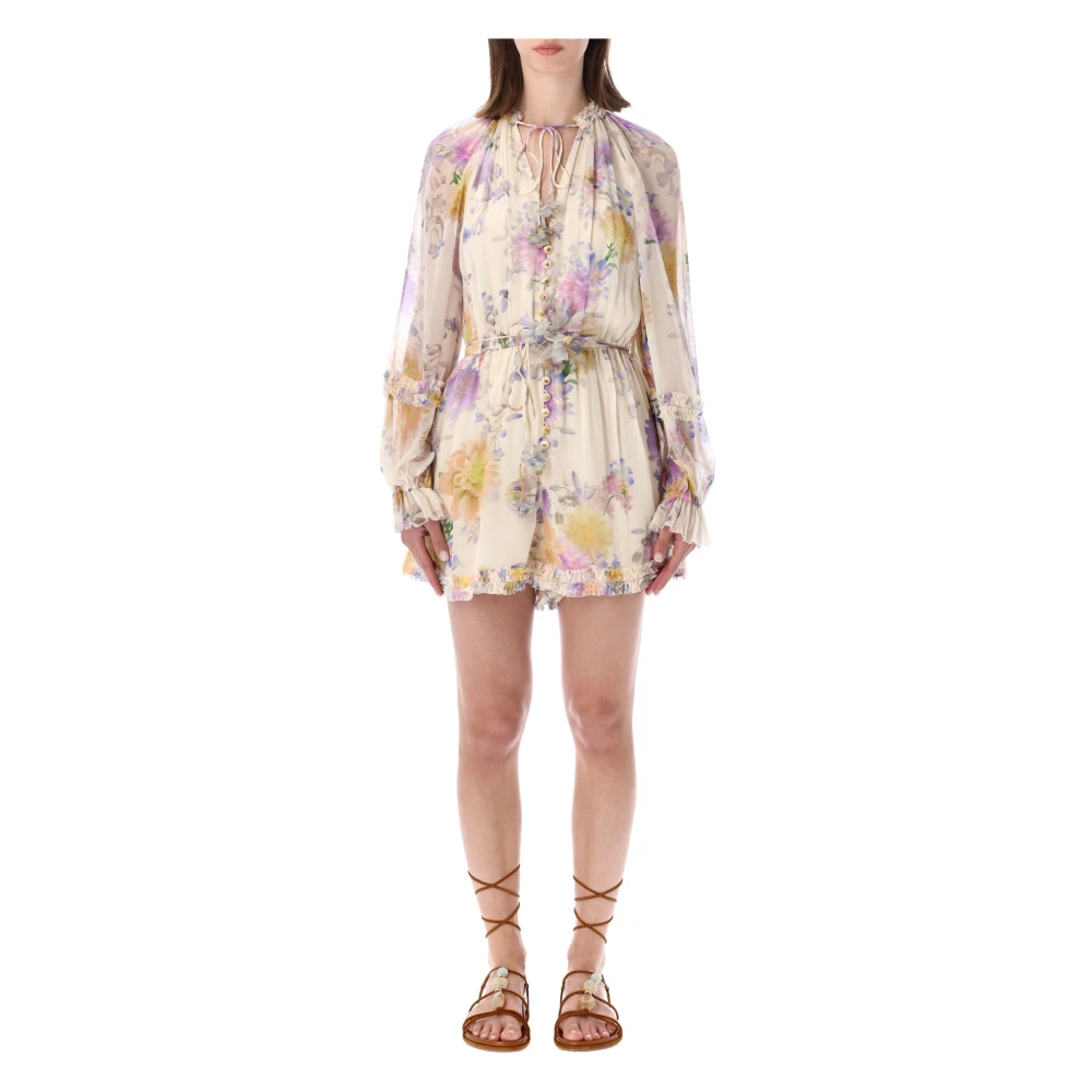Zimmermann Women's Multicolor Playsuits, M, Luna Ruffle Playsuit
