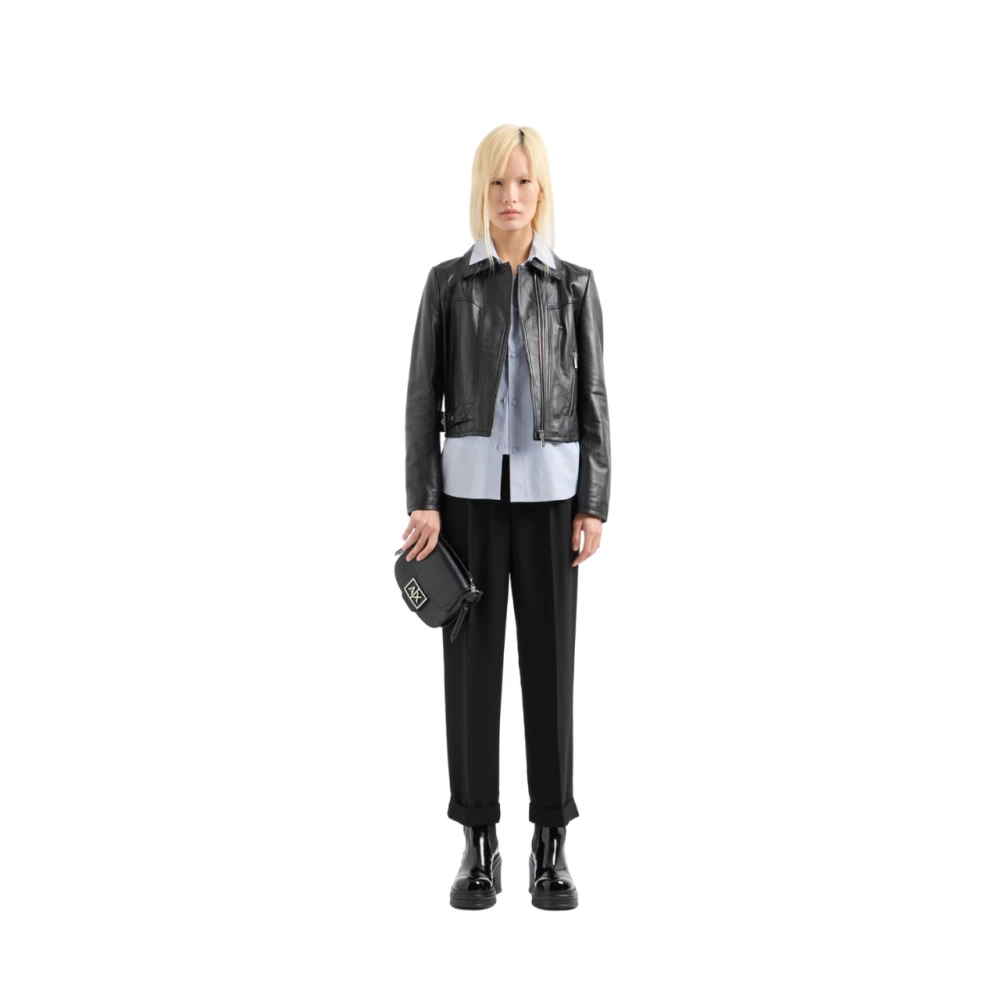 Armani Exchange Zwarte Leren Overgangsjas Black Dames