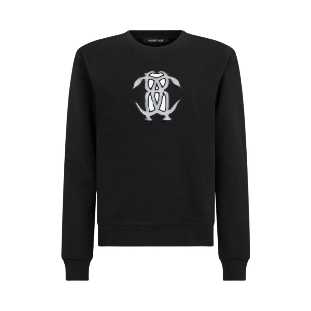 Roberto Cavalli , Sweatshirts, Female, Black, Xl, Cut-Out Embroidered Logo Sweatshirt