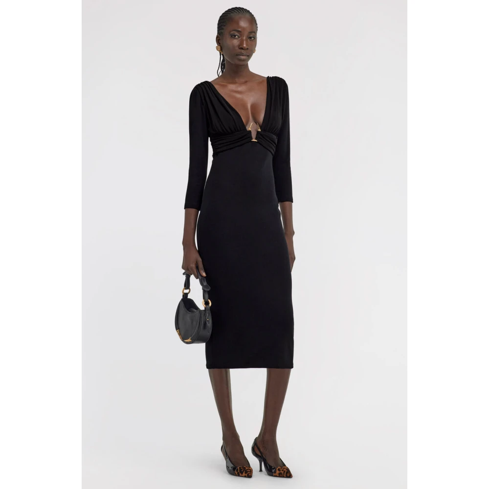 Roberto Cavalli Gouden Detail Midi Jurk Black Dames
