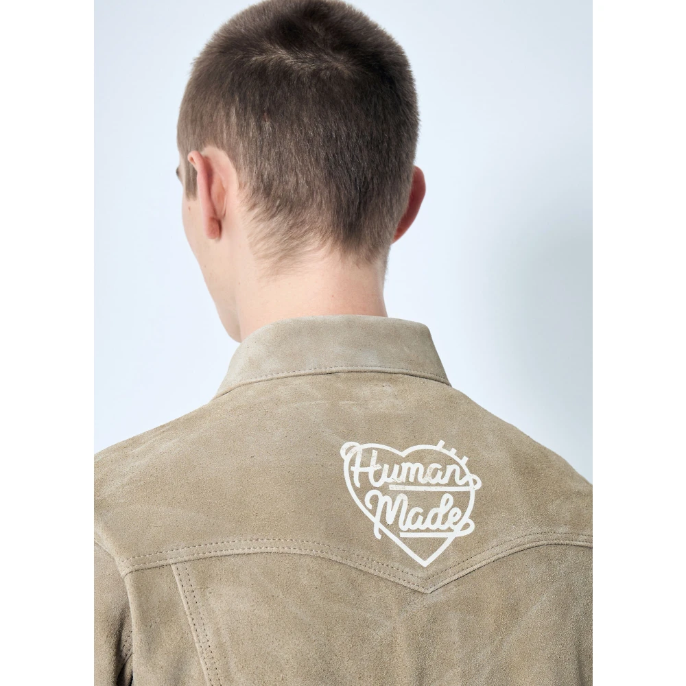 Human Made Logo Print Suède Jas Beige Heren