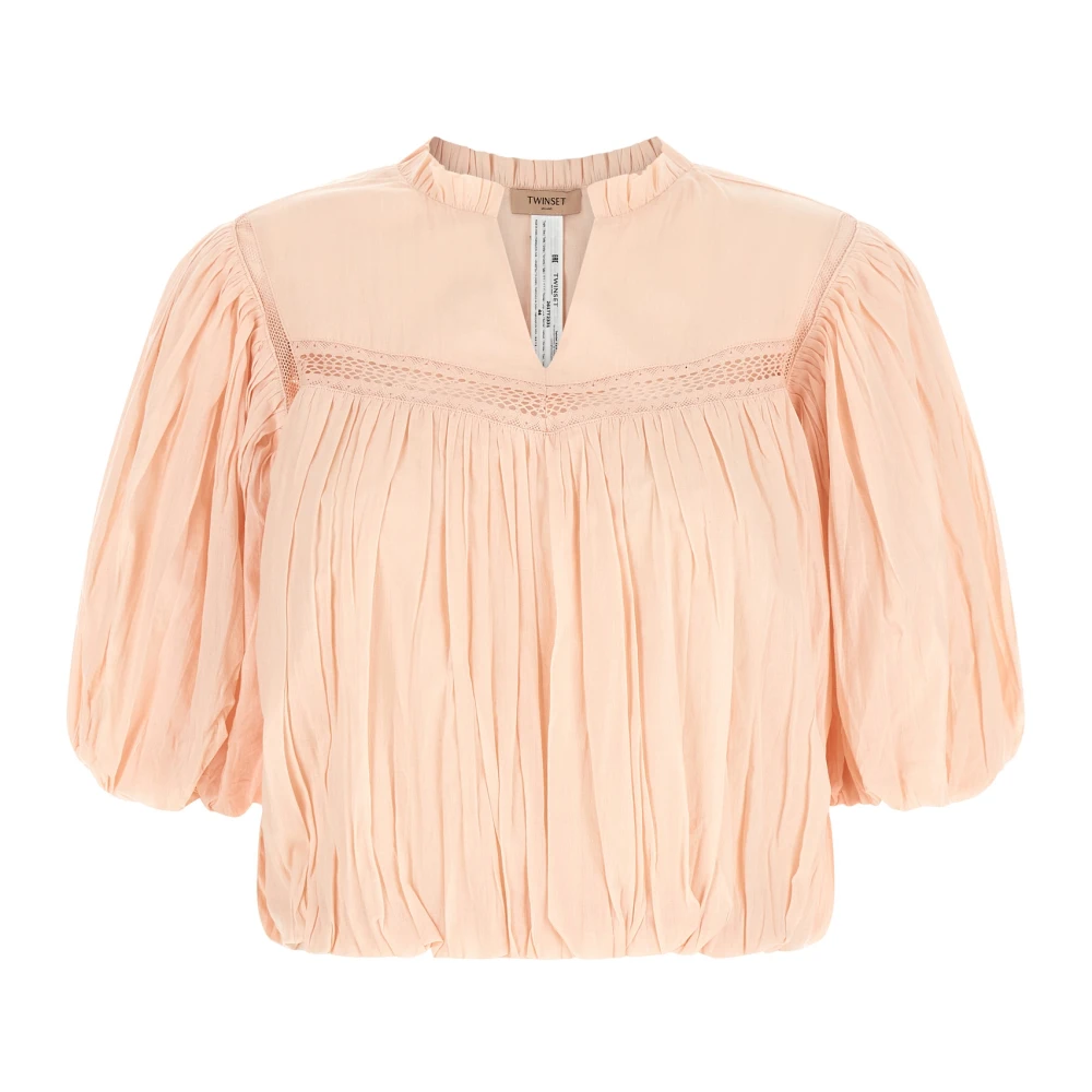 Twinset Women's Pink Blouses, L, V-Neck Ruffle Blouse