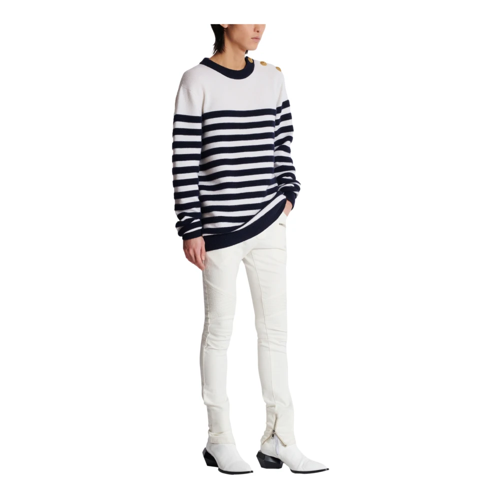 Balmain Gestreepte kasjmier trui White Heren