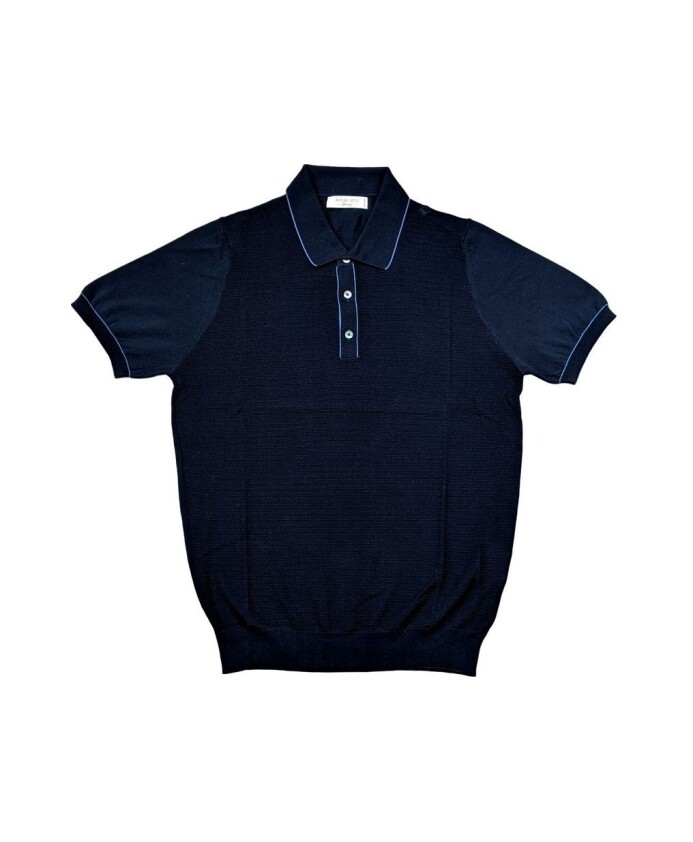 polo-bleu-en-crepe-a-manches-courtes