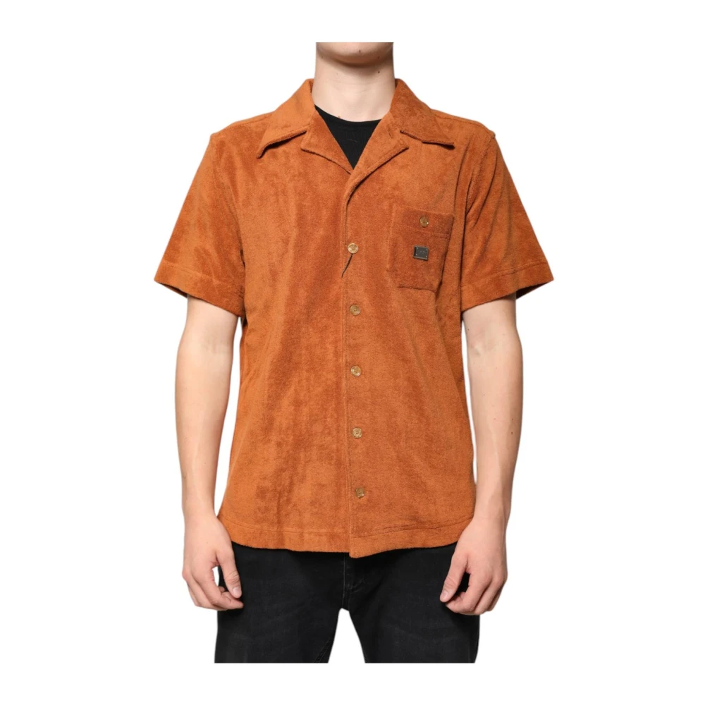 Dolce & Gabbana Men's Brown Velvet Button Down Shirt