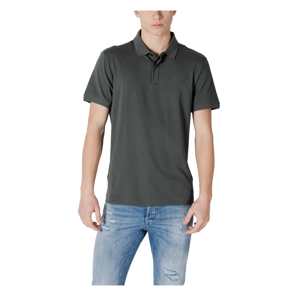 Emporio Armani Ea7 Men's Green Short Sleeve Polo Shirt With Button Fastening