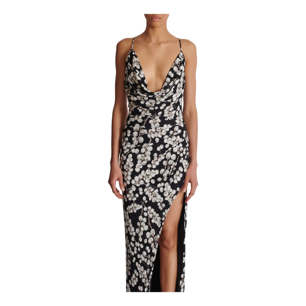 Balmain Lange jurk met rode bessenprint Black Dames