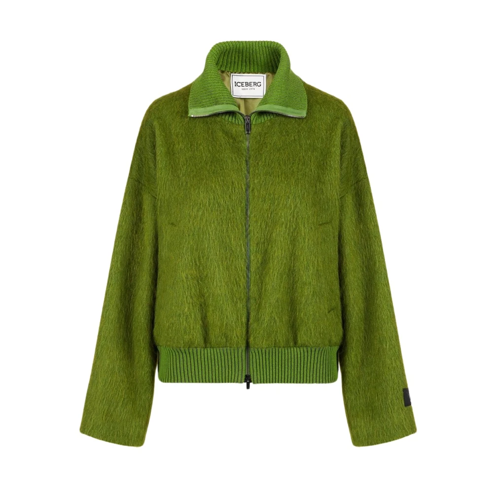 Iceberg Velours Hoognek Jas Green Dames