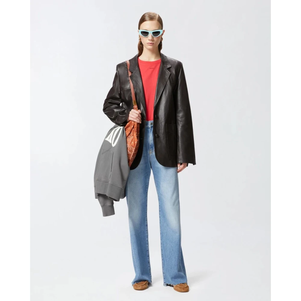 pinko Wijde Vintage Gewassen Denim Jeans Blue Dames