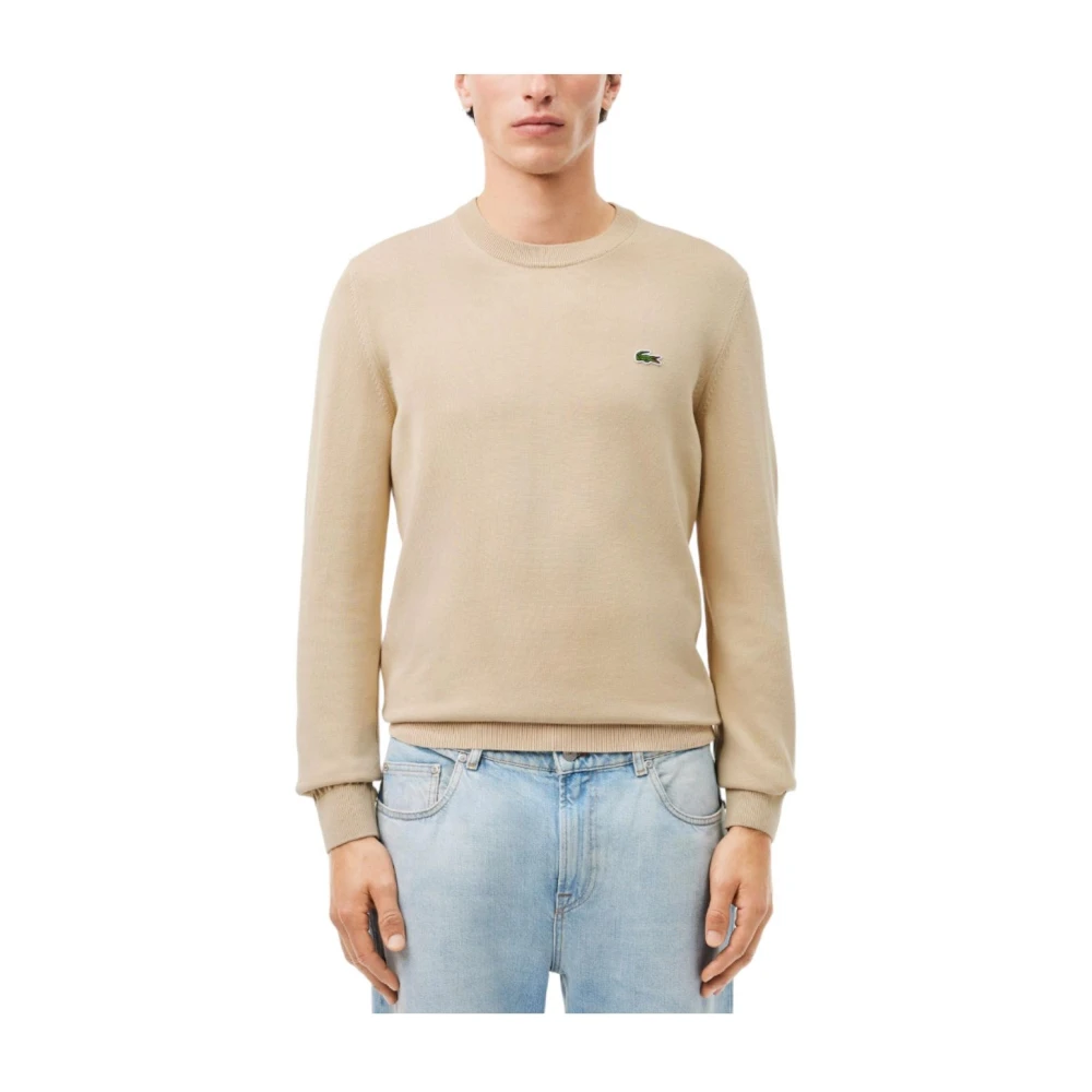 Lacoste Basis Ronde Hals Gebreide Trui Beige Heren