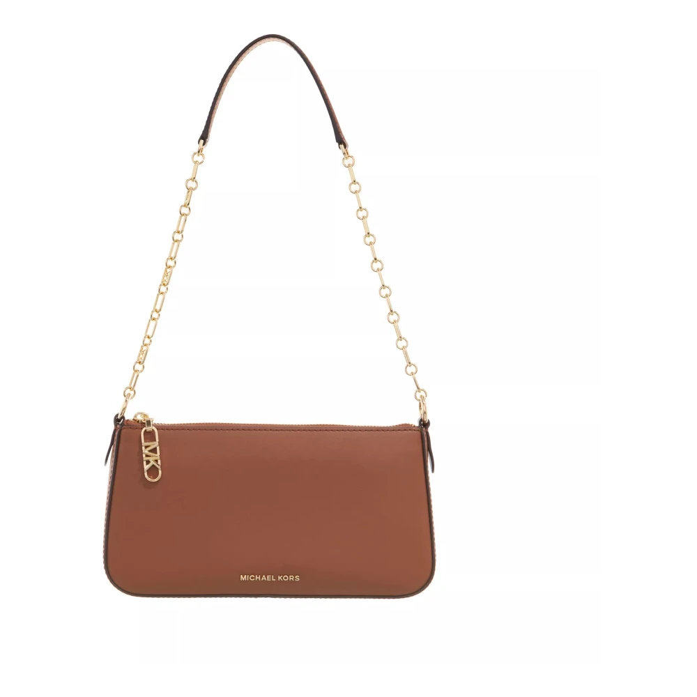 Michael Kors Bruine leren schoudertas met gouden details Brown Dames