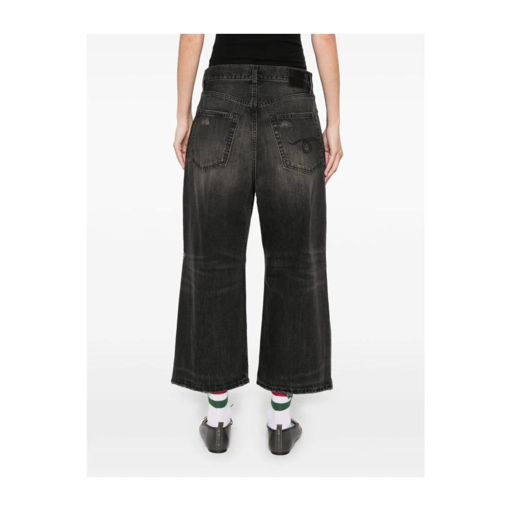 R13 Zwarte Wide Leg Crop Jeans Black Dames