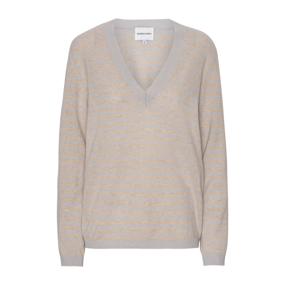 American Dreams Gestreepte V-hals Kasjmier Trui Gray Dames