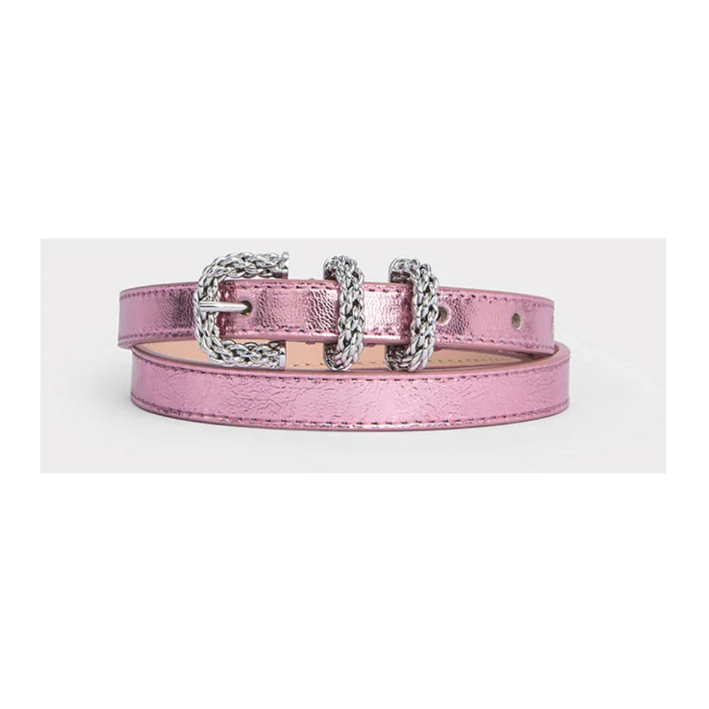 By FAR Rosa Metalliskt Läderbälte med Smyckesliknande Element Pink, Dam