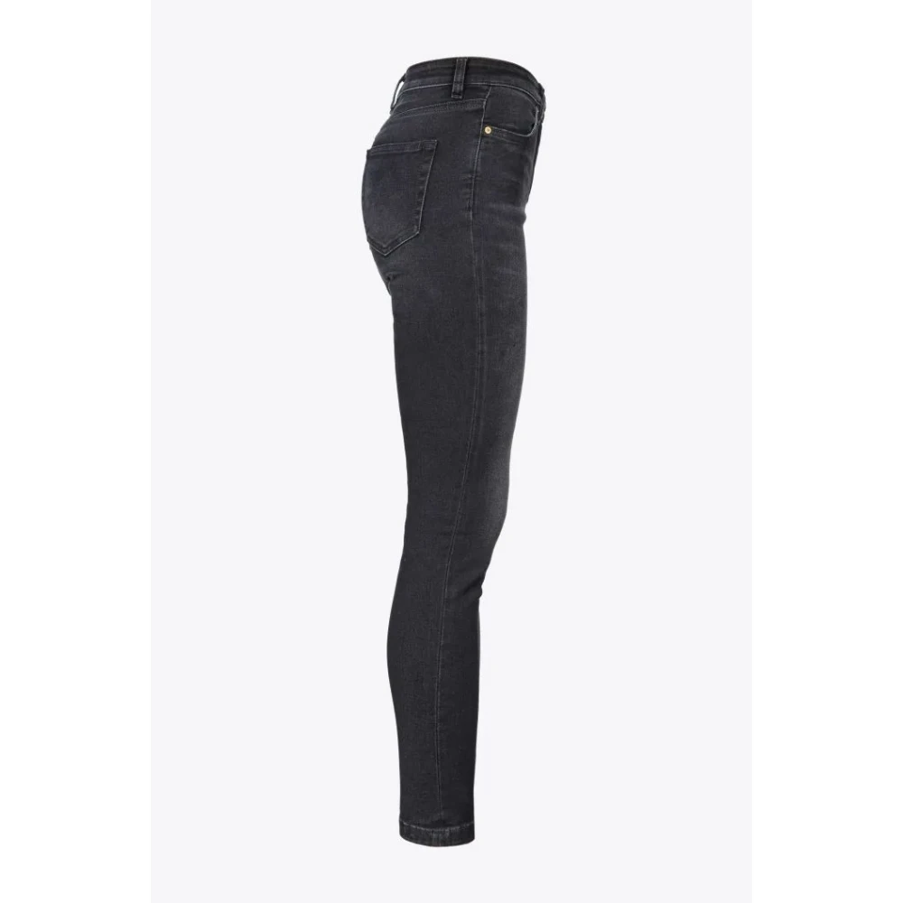 pinko Zwarte Skinny-Fit Cropped Jeans met Love Birds Borduurwerk Black Dames