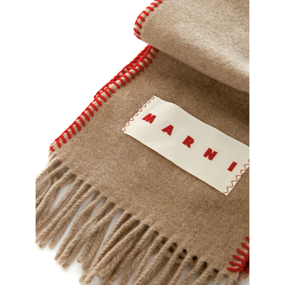 Marni Luxe Cashmere Wol Sjaal met Franjes Beige Heren