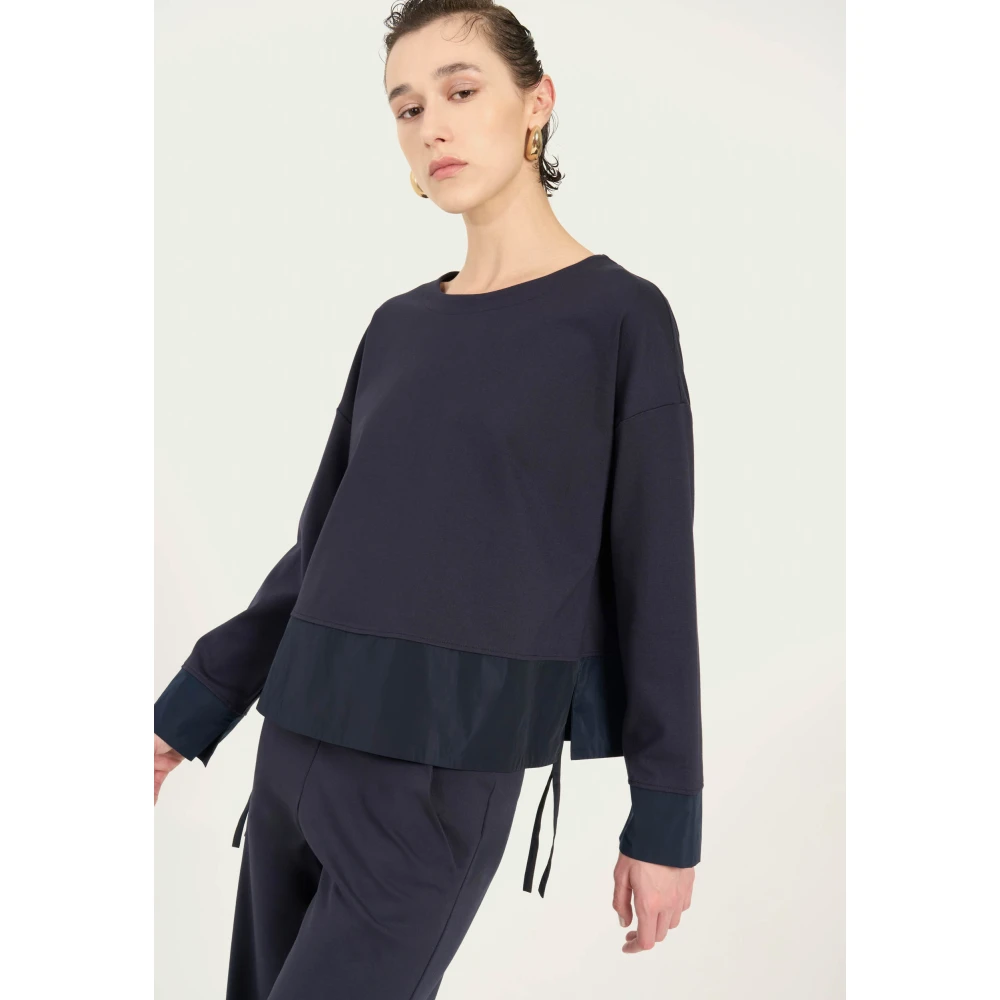 Vicario Cinque Oversized T-shirt met taffeta vetersluiting Blue Dames