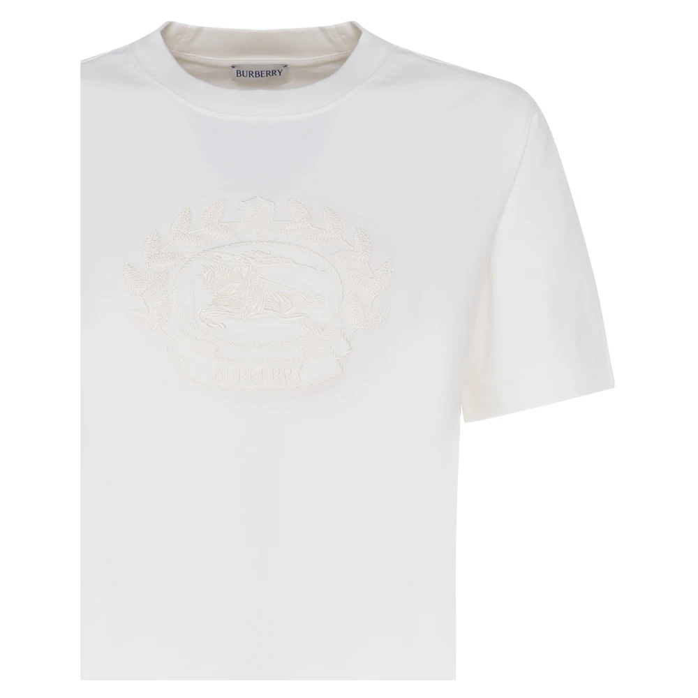 Burberry Witte Katoenen T-shirt met Ronde Kraag White Dames